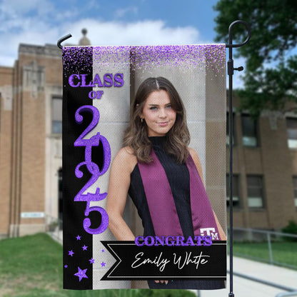 Custom Class Of 2025 Glitter Graduation Garden Flag, Perfect Gift for Graduates - Graduation Decoration