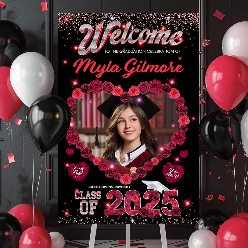 Rose Class Of 2025 Custom Photo - Graduation Party Welcome Sign - Custom Photo Grad Party Sign - Personalized Graduation Decoration - Graduation Poster