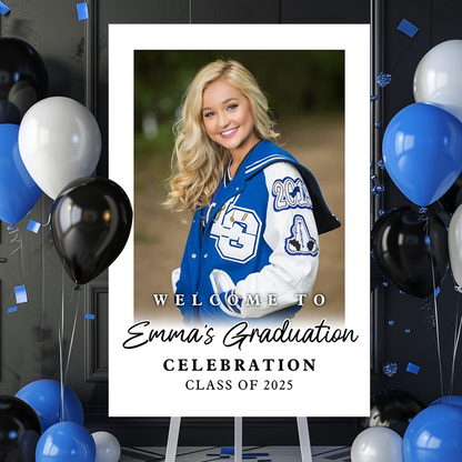 Custom Class Of 2025 White Background- Graduation Party Welcome Sign - Custom Photo Grad Party Sign - Personalized Graduation Decoration - Graduation Poster