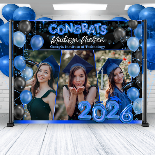 Ballons Graduation Backdrop - Custom Class of 2026 Graduation Party Backdrop - Personalized Backdrop Graduation Party