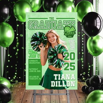 Cheerleading Class Of 2026 Welcome Sign - Custom Photo Grad Party Sign - Personalized Graduation Decoration