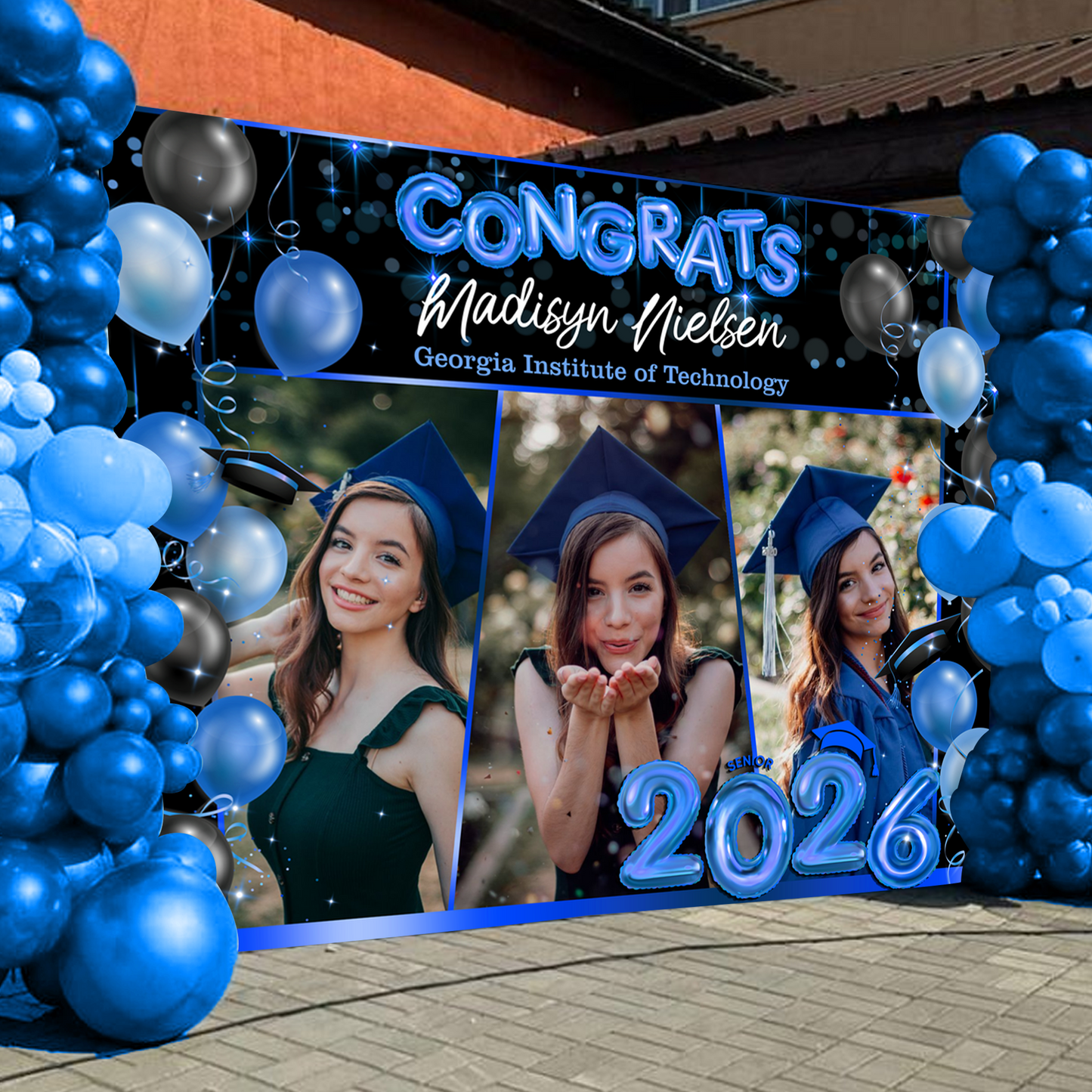 Ballons Graduation Backdrop - Custom Class of 2026 Graduation Party Backdrop - Personalized Backdrop Graduation Party