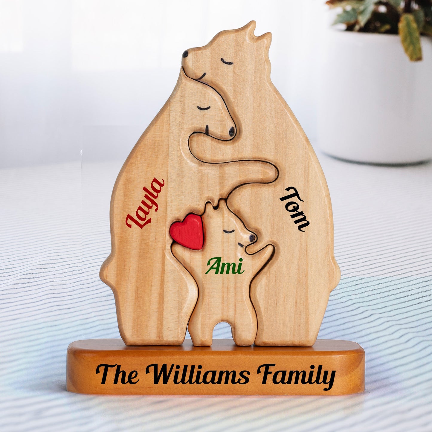 Colorful Name Wooden Bears Family, Bear Shaped Wood Puzzle with Custom Name -  Thanksgiving, Christmas