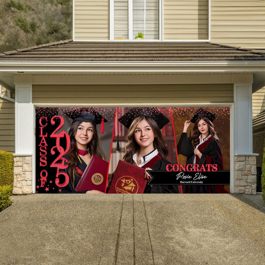 Gradcustom GIitter Styles 2025 Congratulations Class Of 2025 - Graduation Garage Door Decoration