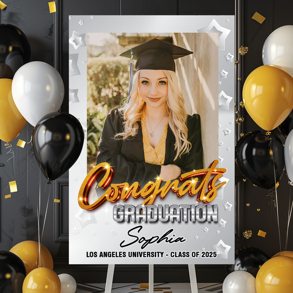 Silver Star Class Of 2025 Custom Photo - Graduation Party Welcome Sign - Custom Photo Grad Party Sign - Personalized Graduation Decoration - Graduation Poster