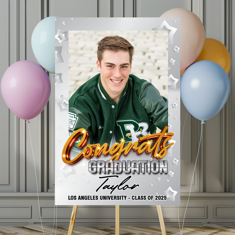 Silver Star Class Of 2025 Custom Photo - Graduation Party Welcome Sign - Custom Photo Grad Party Sign - Personalized Graduation Decoration - Graduation Poster