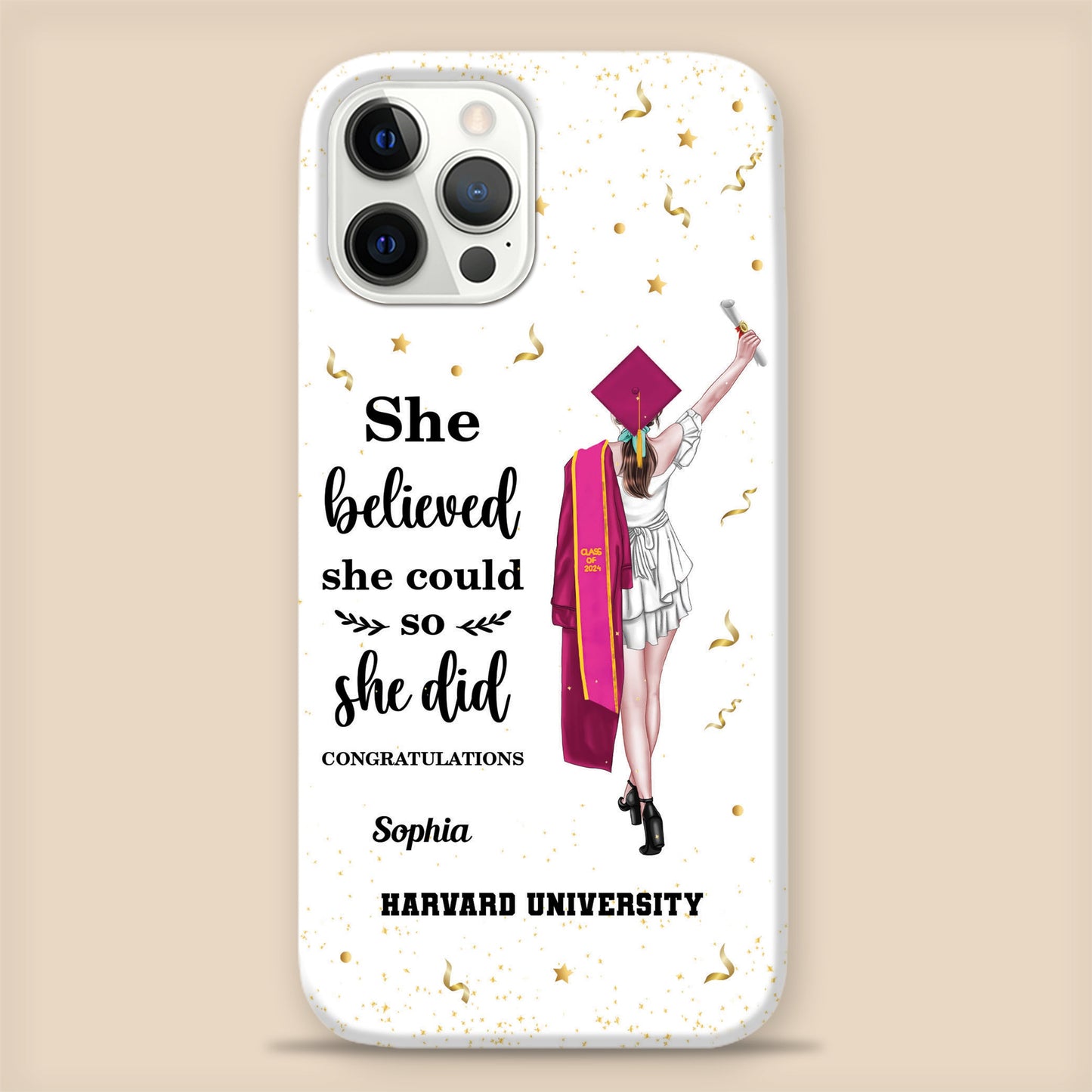 She Believed She Could So She Did It - Graduation Gift - Gift For Her - Personalized Custom Phone Case