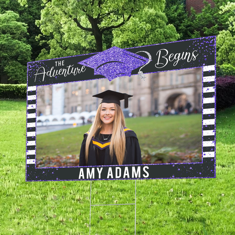 Personalized The Adventure Begins Class Of 2024 Graduation Cut Out Lawn Sign With Stake, Graduation Gift